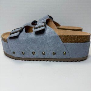 Hey Girl by Corkey's Blue Suede Platform Slip On Slide Sandals Women's 9